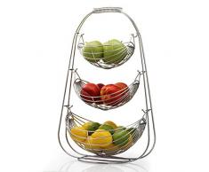 NONMON Corbeille à Fruits à 3 étages avec paniers Style hamacs Chromé, pour rangement de comptoir de cuisine moderne de grande capacité