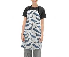 DISLONLY Drôle Tablier à Barbecue Baleines narvales Aquarelle avec Ancres Illustration de la biologie Marine Coup de Pinceau pour Hommes et Femmes Tablier spécial pour BBQ de Cuisine Bistro