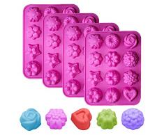 SIMUER 4Pcs Moule à gâteau en Silicone, Motif Fleurs Moule en Forme de Bonbons Doux en Forme de bac à glaçons Moules décoratif Fait Maison pour gâteaux au Chocolat, Biscuits, Cookies, Rose