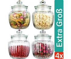 STAR - LINE Bonbonniere en Verre - 4 Bocaux de Rangement - Hermétique - Pots de Conservation Alimentaire de 1,5 L