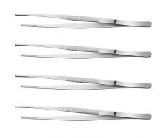 4 Paquets de 12 Pouces Pince à Épiler Fine, Brucelles Alimentaires en Acier Inoxydable avec Embouts Dentelés de Précision pour la Cuisson, la Réparation, la Médecine, la Beauté et les Fruits de Mer