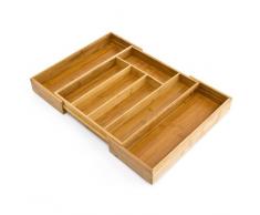 Relaxdays Organiseur de tiroir pour la cuisine réglable H x l x P: 5 x 29 - 45 x 33,5 cm range-couverts ajustable de 5 à 7 compartiments en bois de bambou télescopique penderie bureau armoire, nature