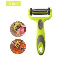 FULARR Éplucheur Légumes et Fruits, Éplucheur Julienne, 3 in 1 Eplucheur Rotative Multifonction, 3 Lames en Acier Inoxydable: Dentelées, Droites, Juliennes. Poignée Confortable Antidérapante – Vert