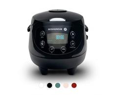 Reishunger Mini Cuiseur à Riz numérique noir pour 3 personnes avec insert vapeur, minuterie et fonction de maintenir au chaud, Multicuiseur avec 8 programmes, technologie 7 phases, 0,6l/350W/220V