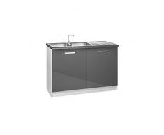 tendencio Meuble de Cuisine Bas sous-evier 120 cm Tara Gris laqué Brillant