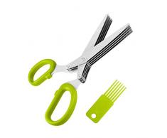 Ciseaux pour herbes à 5 lames,Ciseaux de Cuisine Multi-usages Ciseaux à Herbes,Lames en Acier Inoxydable avec Peigne de Nettoyage(Vert)