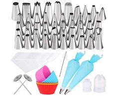 Gyvazla Douilles Poche, 72 Pièces en Acier Inoxydable DIY Kits (50 Douilles, 10 Poches à Douilles Jetables, 2 Poche Pâtisserie, 2 Fleurs Clous, 2 Coupleurs, Brosse, 5 Cupcakes Moule)
