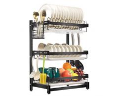 X-cosrack Égouttoirs à Vaisselle Acier Egouttoir Vaisselle Inoxydable avec Support dustensiles Bols Tasses pour Comptoir de Cuisine, Détachable, 3 Niveaux, Noir en Instance de Brevet.