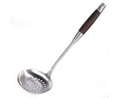 Newness Ecumoire à Crochet en 304 Acier Inoxydable, 37 cm Louche à Égoutter avec Poigné en Bois, Ecumoire pour Servir des Légumes aux Pois, des Aliments Frits, Facile à Nettoyer