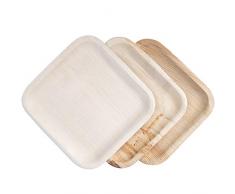 Imco Vaisselle jetable en palmier | 25 assiettes carrées 25 x 25 cm | Qualité supérieure, non traitée, écologique, compostable, vaisselle jetable