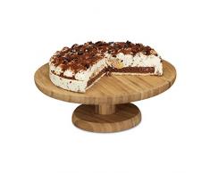 Relaxdays 10020545 Assiette à gâteau sur pied 33 cm bambou assiette à tarte plat de service rond H x D: 11,5 x 33 cm, nature