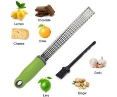 Citron Zester- Râpe à fromage en acier inoxydable avec housse de sécurité et vert Poignée ergonomique