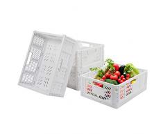 Lot de 4 caisses de rangement pliables en plastique pour nourriture, fruits, légumes, collations, jouets, articles de toilette, maison, cuisine, bureau, rangement, garde-manger, armoire, étagère