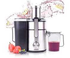 Duronic JE10 Centrifugeuse verticale à jus de 1000W pour fruits et légumes entiers - Large ouverture de 85 mm - Bec verseur anti-gouttes – Préparez vos jus fait-maison sans additifs, colorants ou sucre ajouté