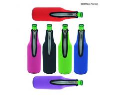 Rafraîchisseur de Bouteille de Bière, Case Wonder Lot de 6 17,6 Oz Néoprène Isolés pliable Refroidisseur de Bouteilles de Bière Housse Fermeture Éclair Rafraîchisseur de Bière (6 Couleurs)