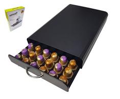 Porte-dosettes Nesprssso Noir - Support pouvant contenir 60 capsules empilables - Étagère à tiroir filet
