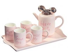 Ybk Tech Kit de service de thé et café élégant et moderne, DE Théière et 4 tasses en céramique rose