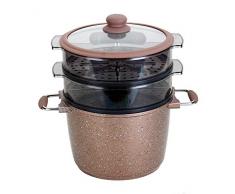 ROSSETTO Combiné Vapeur Multifonction 3 en 1, COUSCOUSSIER + CUIT-Vapeur + MARMITE, 24cm, Tous Feux Dont Induction, Revêtement Anti-adhérent