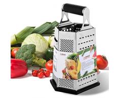 THETIS Trancheuse à Fromage Râpe Légumes 6 côtés, 9,5 Pouces de Hauteur - Acier Inoxydable, Avec Poignée en Caoutchouc et Fond Antidérapant en Zaoutchouc - Pour Cuisine & Maison.