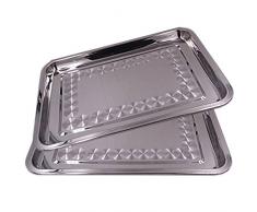 Del - Plateau de Service Rectangulaire - Acier Inoxydable - Set 2 - 40 x 30 cm