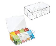mDesign boîte à thé (lot à 2) – boîte pratique & empilable pour le rangement de sachets de thé – aussi comme panier de rangement pour la cuisine