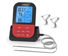 TURATA Thermomètre de Cuisine Numérique sans Fil Thermomètre à Viande de Cuisson Four Double Sondes de Température Préréglée Minuterie Alerte BIPS Thermomètre Alimentaire Barbecue, Four, Grill, Viande
