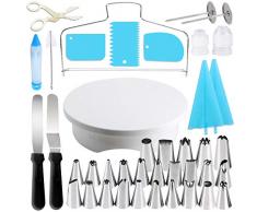 Gyvazla Plateau Tournant de Gâteau, Kit de Pâtisserie Inclure Gâteaux Tournant, Poches et Douilles, Coupe-Gâteau, Seringue Patisserie, Brosse, Spatule à Glaçage pour Cuisine Décoration de Gâteaux