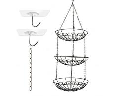 Eagles Corbeille à Fruits Suspendue à 3 Niveaux avec rallonge de chaîne Noire et Crochet de Plafond - Porte-Fruits,Parfait pour Les Fruits, légumes, collations, Articles ménagers
