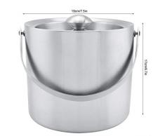Seau à Glace Isotherme Double Paroi En Acier Inoxydable avec Couvercle Ustensiles pour Bar et Vin (3L)