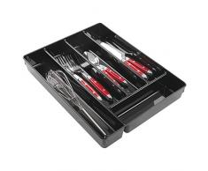 mDesign rangement couverts transparent – range couverts pratique pour tiroir – rangement tiroir idéal : six compartiments pour les ustensiles de cuisine – en plastique durable – noir