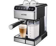 Aicook Machine à Café Automatique,15 Bar Cafetiere Expresso avec Écran Tactile LCD et Mousseur à Lait Inox, Cappuccino et latte, Fonction Auto-nettoyage, 1.8L Amovible Réservoir Deau, 1350W
