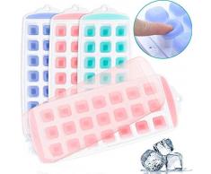 Devlop 3 Paquets Moule à Glaçons avec Couvercle, Bac à Glaçons en Silicone de 63 Compartiment pour Whisky, Cocktails, Boissons, sans BPA, LFGB(Lot de 3, Multicolor)