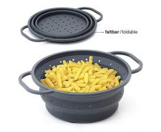 Sanni Shoo Passoire pliable à grande capacité résistant à la chaleur 26 cm Ø – Pliable, peu encombrant et multifonction, passoire en silicone et métal (anthracite).