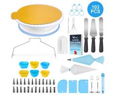 WisFox Plateau à Gâteaux, Kit de Pâtisserie Plateau Tournant de Gâteau 103Pcs, Présentoir à Gâteau Douille Patisserie kit, Gâteaux Tournant pour Cuisine Décoration