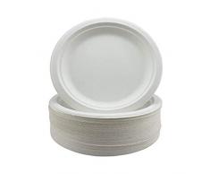 Assiettes Super Rigides en Bagasse Biodégradables et Jetables - Alternative Écologique Non Plastique - Assiettes de Fête Rondes, Lot de 50 Assiettes en Papier Robustes de 23 cm