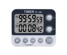 Xrexs - Minuteur de cuisine, double et analogique - Volume de la sonnerie réglable - Minuterie de cuisson, chronomètre, grand écran LED - Dos magnétique, pile incluse