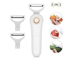 POWERGIANT Eplucheur Electrique, 3 in 1 Epluche Legumes, Epluche Pomme, Epluche Pomme de terre, 3 Lames en Acier Inoxydable, Poignée Confortable, Ultra Pointu