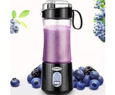 TopEsct Mélangeur Personnel, Portable Blenders Mélangeur de Fruits électrique Mixeur de Jus USB, Rechargeable, 6 Lames en 3D Pour un Superbe Mélange, 380 ml Black