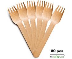 Limmus Fourchettes Jetables en Bois - pour Anniversaire, Cupcake, Gâteaux, Restaurant, Événement, Fête, BBQ, Mariage, écologique et Solide (Biodégradable) - 80PCS - LIMMUSWOOD™