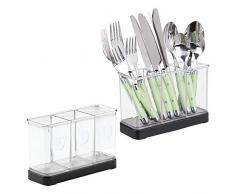 mDesign range couverts – rangement pour couverts et ustensiles de cuisine – porte couvert – en plastique – noir mat/transparent - lot de 2
