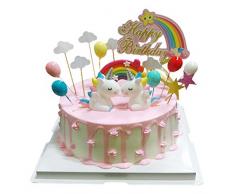 BluVast Decoration Gâteau Licorne,Cake Topper Licorne 29 pièces Nuage Arc en Ciel Ballon Happy Birthday pour Enfants Filles Anniversaire Baby Shower Party