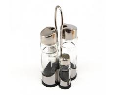 LS Kitchen – Set de vinaigrier et huilier – Acier inoxydable et verre – 4 pièces