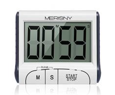 Merisny Minuteur de Cuisine Electronique, Minuterie Numérique 24 Heures avec Sonore Ecran LCD, Compte à Rebours Support Aimanté - Blanc (Batterie Incluse)