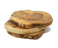 Benera Lot de 3 Dessous de Plat Ronds en Bois dolivier Naturel Diamètre 20 cm