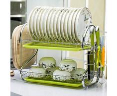Porte-vaisselle de cuisine étagères étagère de cuisine, Double égouttoir plaque blanche + coupe support de planche + baguettes rack couteau crochet de panier,Vert