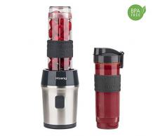 H.Koenig Mini Blender Smoothie Transportable Compact 570mL SMOO9 Sans BPA Puissant 300W, Mixeur à Smoothie 2 Bouteilles Portables, 4 Lames en Inox, 2 gourdes avec couvercles de voyage incluses