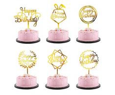 Phogary 6 Style Happy Birthday Cake Topper (Or avec Films Double Face), Décoration de Gâteau de Paillettes Acrylique pour Hommes, Femmes, Anniversaire denfants