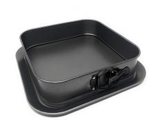 Space Home - Moule à Manqué Démontable avec Charnière - Moule à Gâteaux Carré avec Plateau - Fond Amovible - Revêtement Antiadhésif - Acier au Carbone - 24 x 24 cm