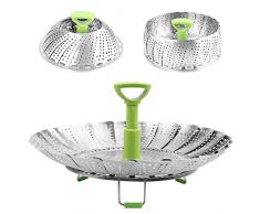 mooderff Marguerite Vapeur Panier À Vapeur pour Légumes Pliable Cuiseur Cuit Vapeur en Acier Inoxydable, 9 Pouces avec Poignée Extensible Anti-Chaud