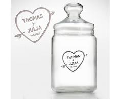 Casa Vivente - Bonbonnière - Bocal en Verre avec Gravure Romantique personnalisée avec [NOM] et [Date] - Cœur transpersé d'une flèche - Cadeau de Saint Valentin